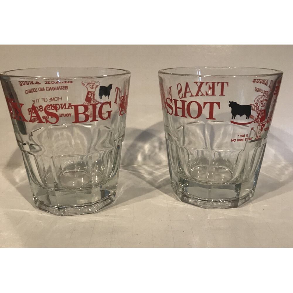 Texas Big Shot Glass Black Angus Restaurant Lounge Sour‎ Clear Red Lettering 2